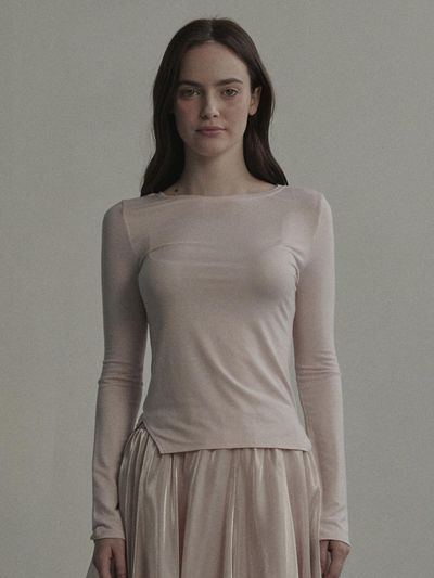 MAUSOLEUM Modal Blend Side Slit T-shirt [Pink]