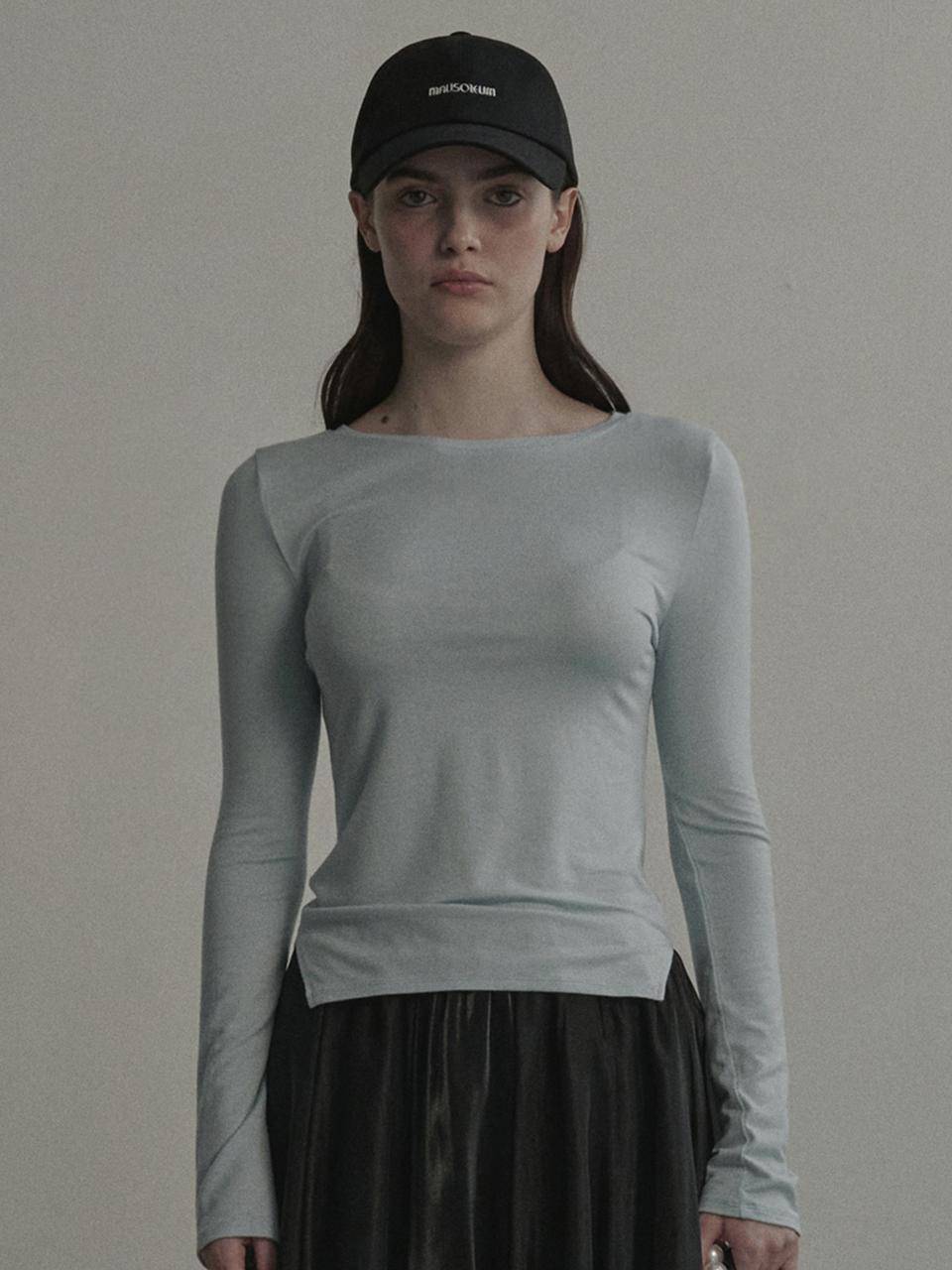 MAUSOLEUM Modal Blend Side Slit T-shirt [Sky Blue]