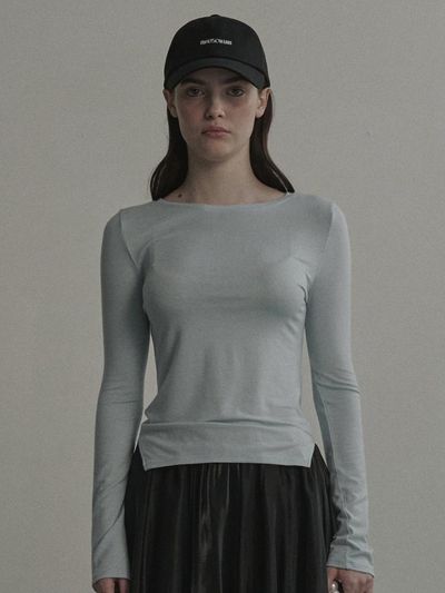 MAUSOLEUM Modal Blend Side Slit T-shirt [Sky Blue]