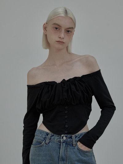 MAUSOLEUM Off Shoulder puff t-shirt - Black