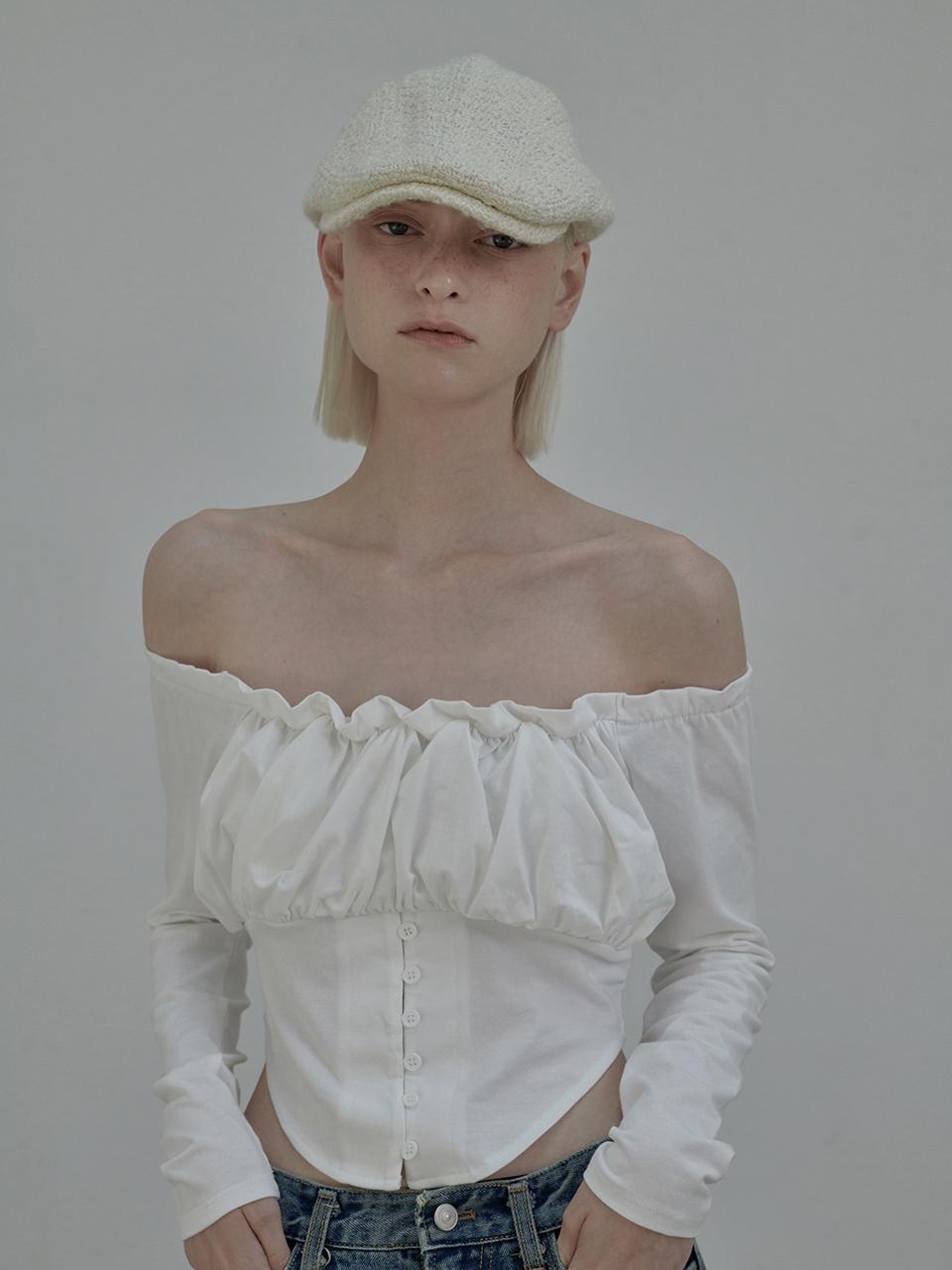 MAUSOLEUM Off Shoulder puff t-shirt - White