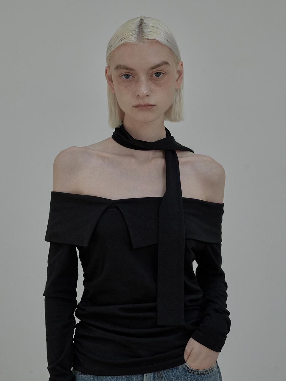 MAUSOLEUM Off Shoulder scarf t-shirt - Black