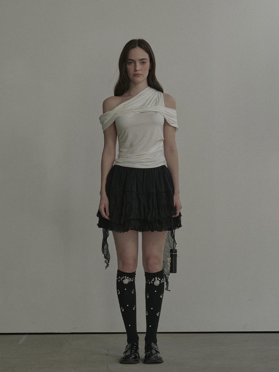 MAUSOLEUM Opal Unbalanced Sheer Skirt [Black]