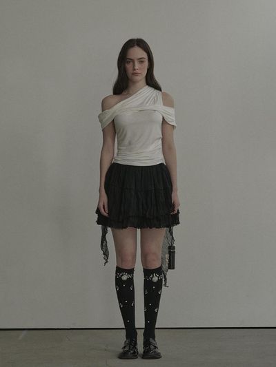 MAUSOLEUM Opal Unbalanced Sheer Skirt [Black]