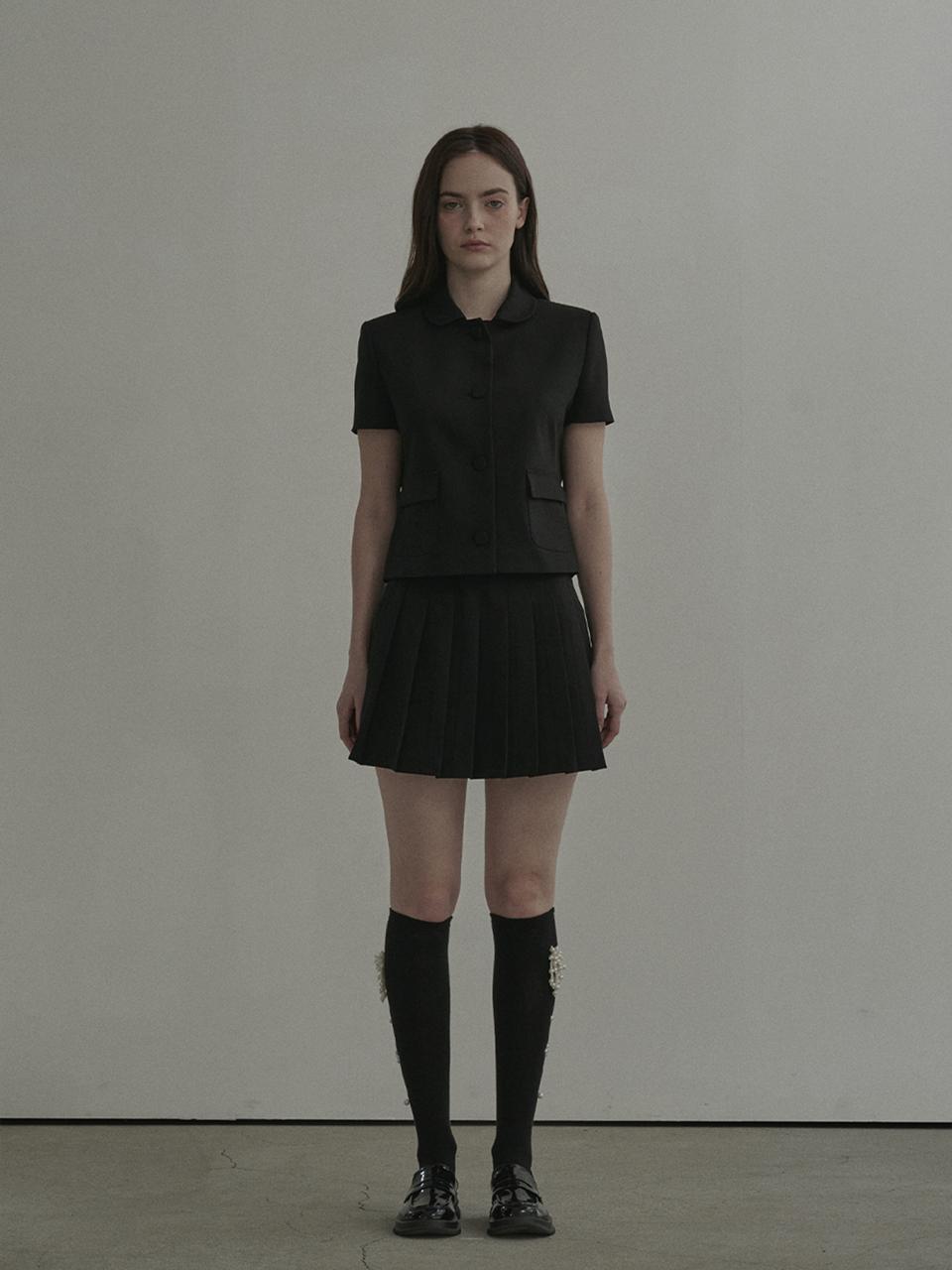 MAUSOLEUM Pleated Tailored 2-Way Mini Skirt [Black]