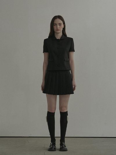 MAUSOLEUM Pleated Tailored 2-Way Mini Skirt [Black]