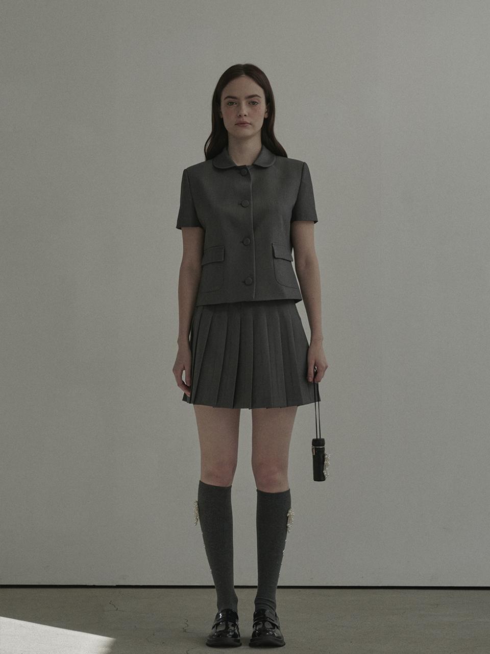 MAUSOLEUM Pleated Tailored 2-Way Mini Skirt [Grey]