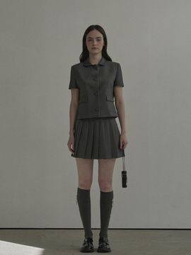 MAUSOLEUM Pleated Tailored 2-Way Mini Skirt [Grey]