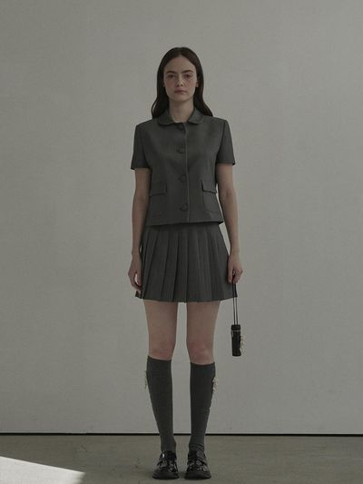 MAUSOLEUM Pleated Tailored 2-Way Mini Skirt [Grey]