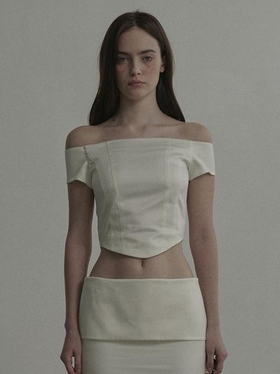 MAUSOLEUM Satin Off-shoulder Corset Blouse [Light Beige]
