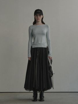MAUSOLEUM Sheer Long Flare Maxi Skirt [Black]