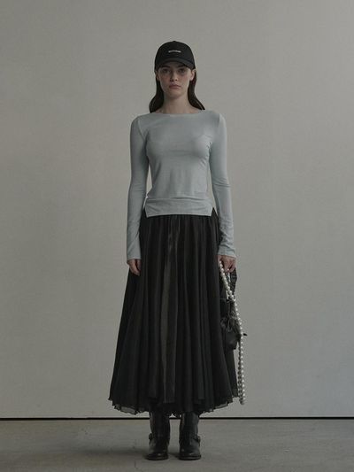 MAUSOLEUM Sheer Long Flare Maxi Skirt [Black]