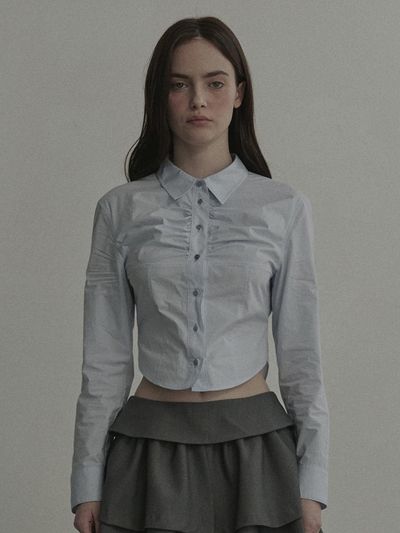 MAUSOLEUM Shell Pattern Shirring Slim Fit Shirt [Sky Blue]