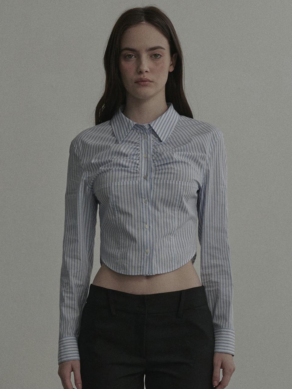 MAUSOLEUM Shell Shirring Slim Fit Cotton Stripe Shirt