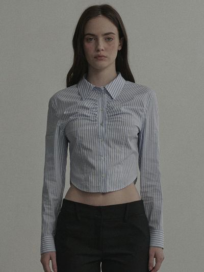 MAUSOLEUM Shell Shirring Slim Fit Cotton Stripe Shirt