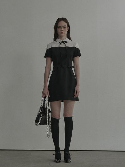 MAUSOLEUM Shirt Off Shoulder Suit Dress [Black]
