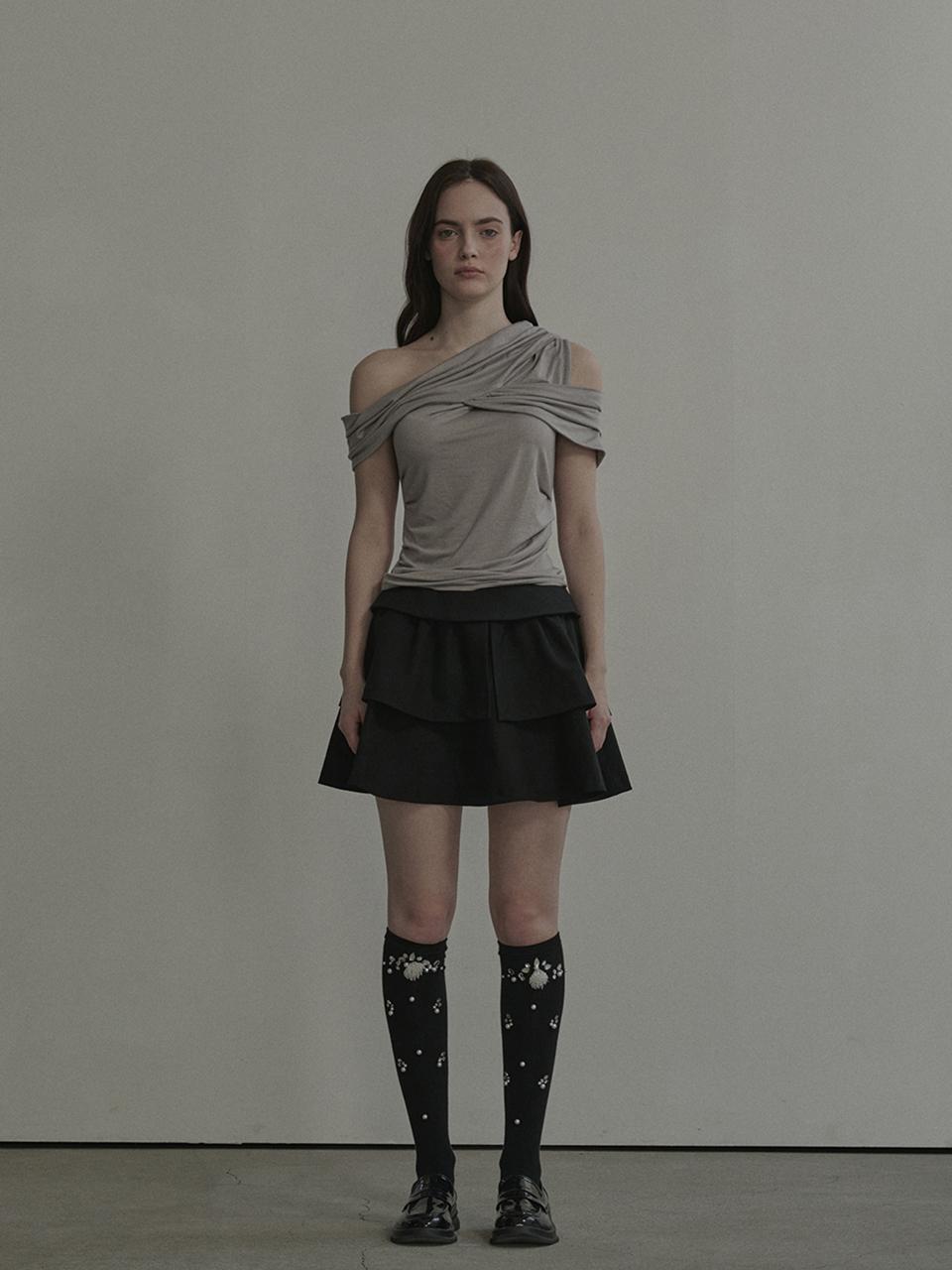 MAUSOLEUM Slit Cancan Suit Skirt [Black]