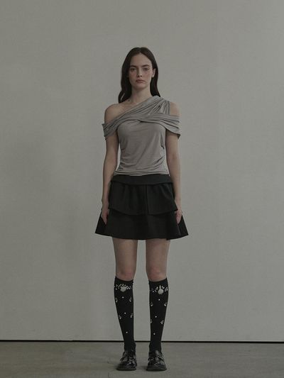 MAUSOLEUM Slit Cancan Suit Skirt [Black]