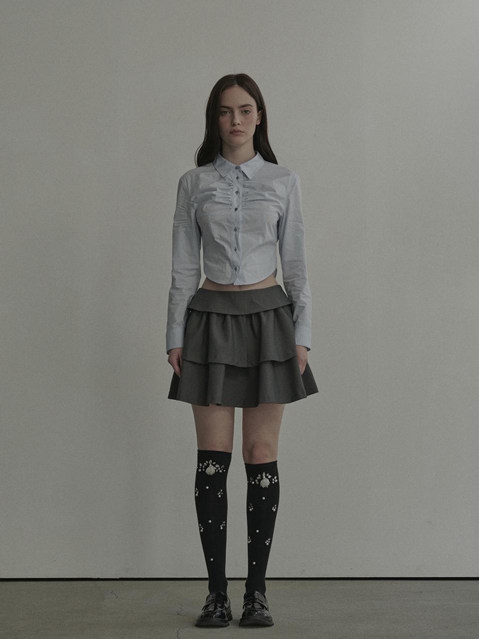 MAUSOLEUM Slit Cancan Suit Skirt [Grey]