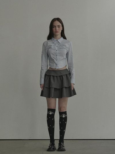 MAUSOLEUM Slit Cancan Suit Skirt [Grey]