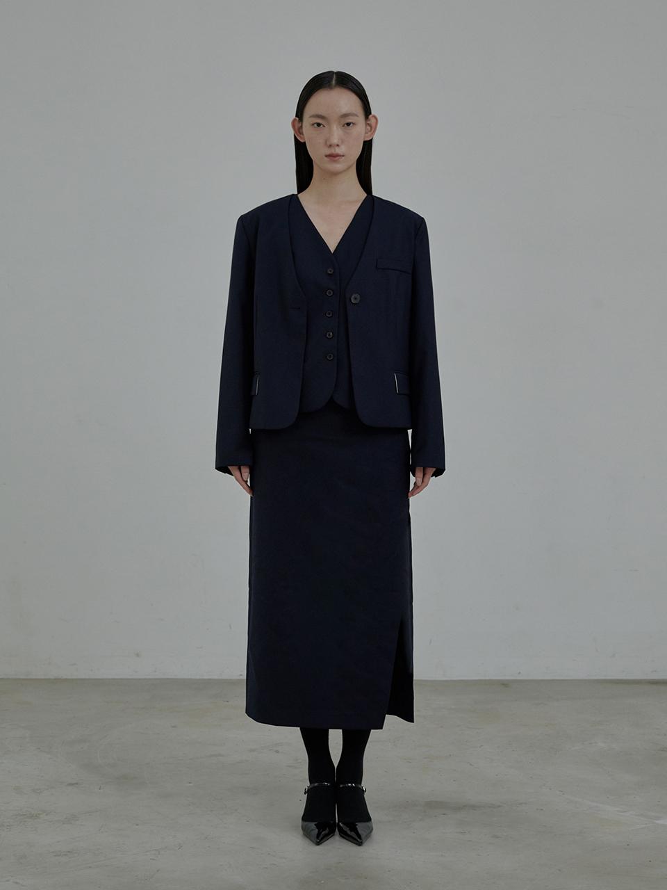 MAUSOLEUM Slit long suit skirt - Navy
