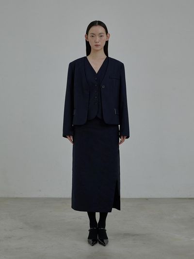 MAUSOLEUM Slit long suit skirt - Navy