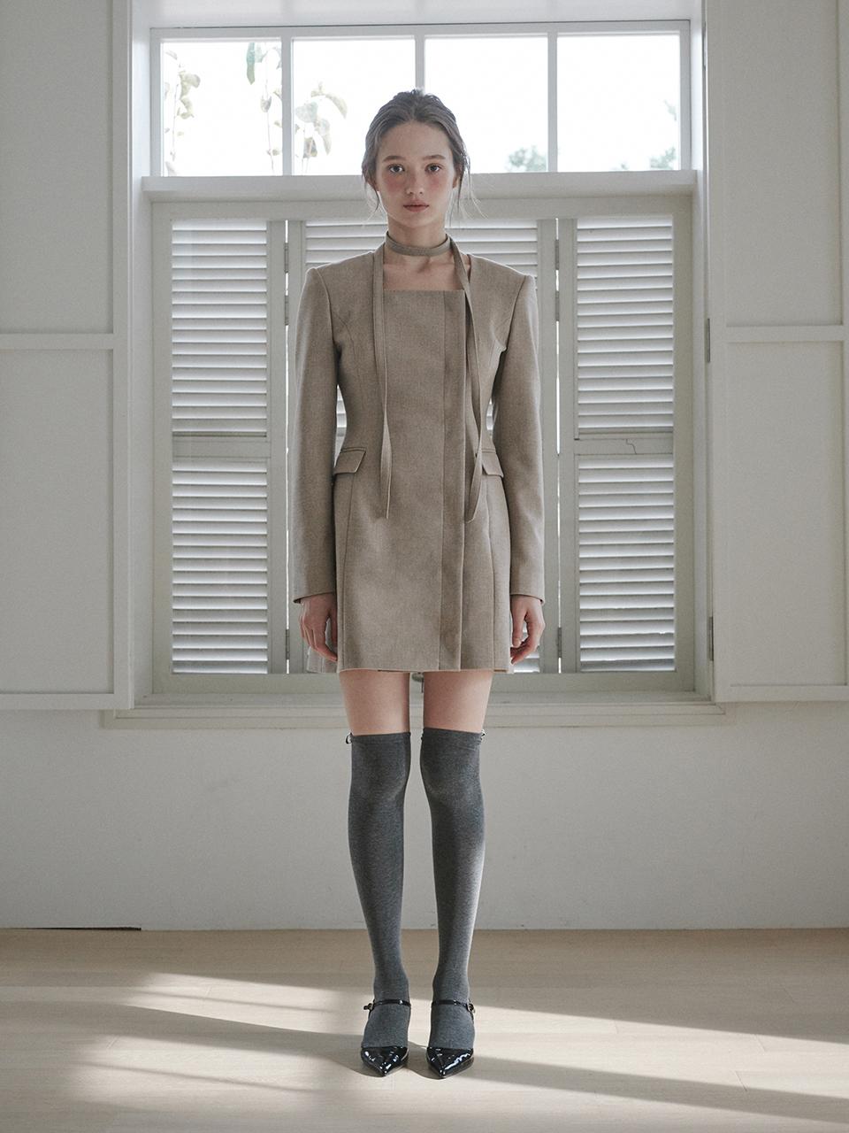 MAUSOLEUM Square Neck Hidden Button Coat [Beige]