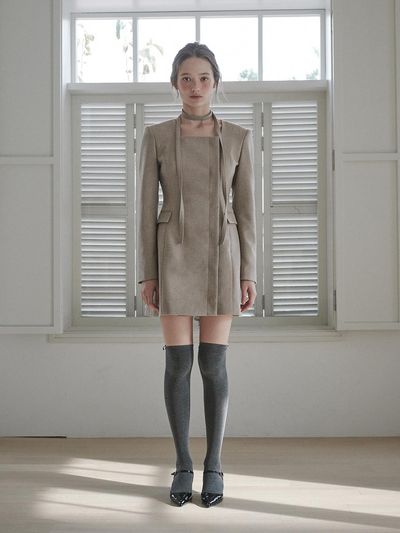 MAUSOLEUM Square Neck Hidden Button Coat [Beige]