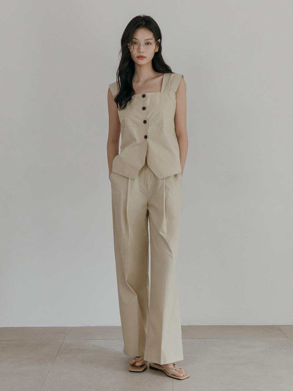 MAUVER U Button Wide Pants [beige]