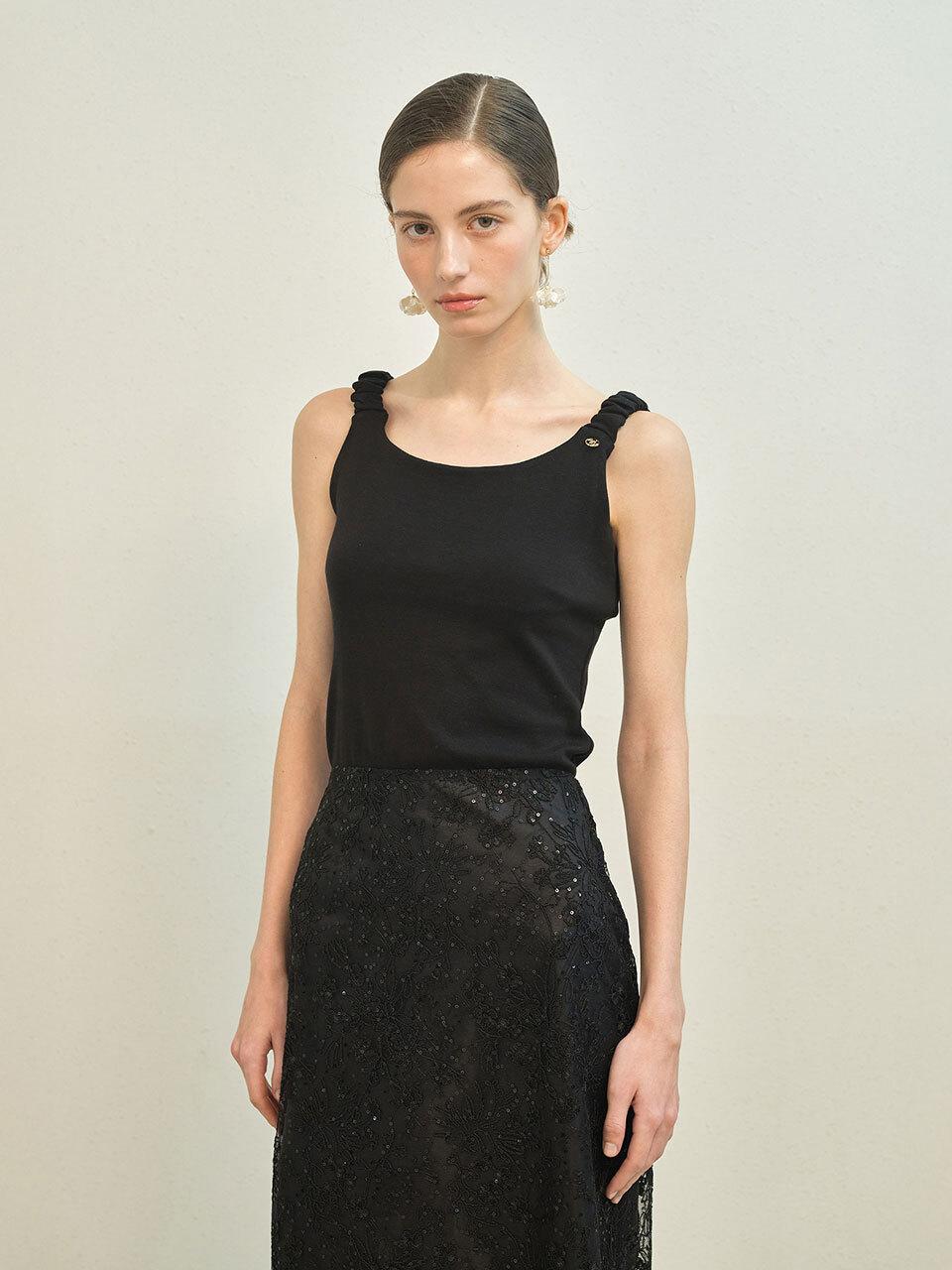 MAUVER U Cookie Wrinkle Sleeveless Tank [Black]