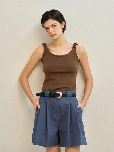 MAUVER U Cookie Wrinkle Sleeveless Tank [Brown]