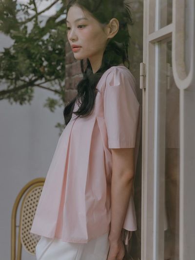 MAUVER U Lario Wrinkle Blouse [Pink]