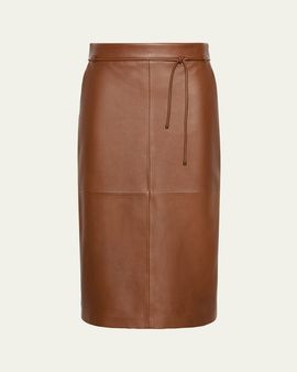 Max Mara Antino Belted Leather Midi Skirt