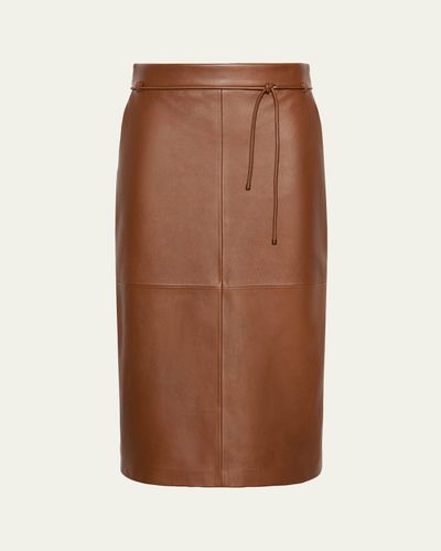Max Mara Antino Belted Leather Midi Skirt