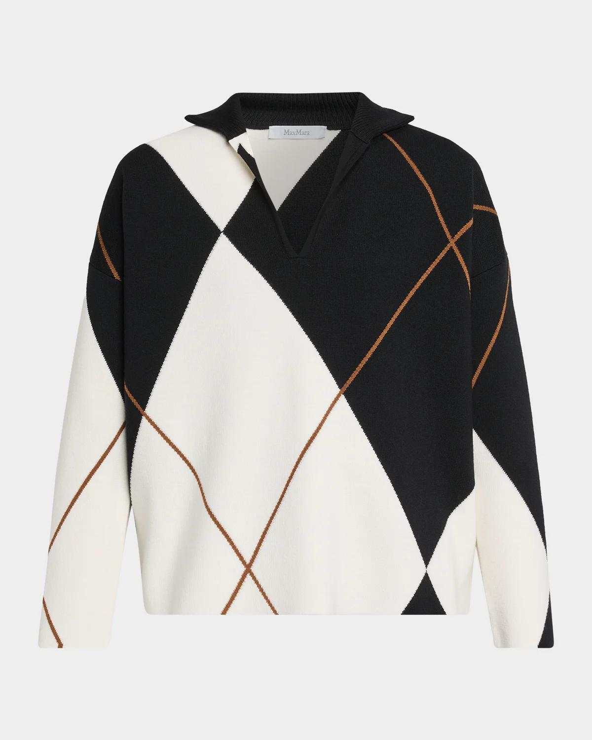 Max Mara Argyle Wool Knit Polo Sweater