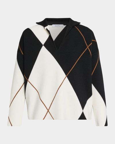 Max Mara Argyle Wool Knit Polo Sweater