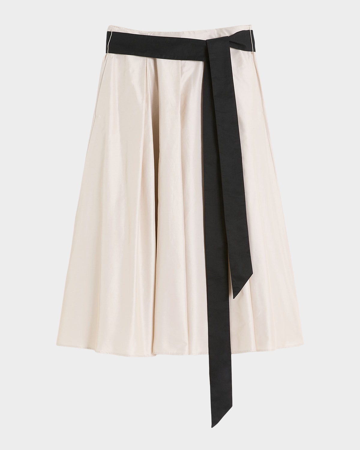 Max Mara Baschi Waist-Sash Pleated Taffeta Midi Skirt