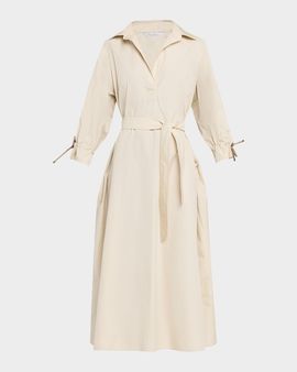 Max Mara Belted A-Line Cotton Midi Dress