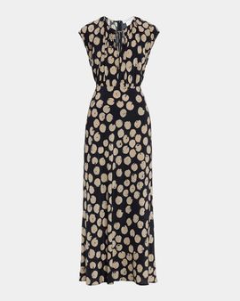 Max Mara Cap-Sleeve Dot-Print Silk Belted Maxi Dress