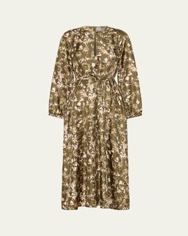 Max Mara Coccole Floral Silk Belted Midi Dress