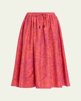 Max Mara Coral-Print Drawstring Midi Skirt