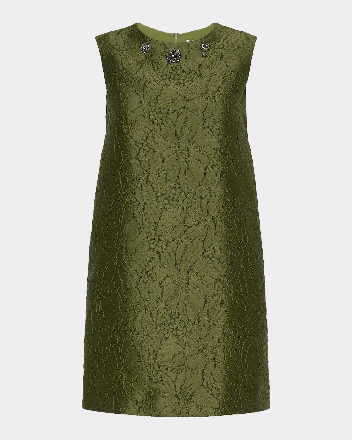 Max Mara Embellished Floral Jacquard Sleeveless Mini Shift Dress
