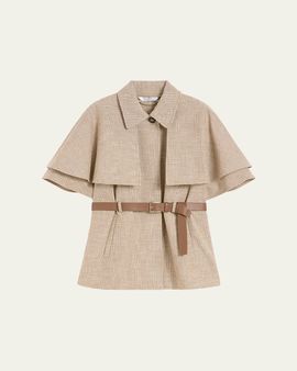 Max Mara Glen Plaid Cotton Cloak with Leather Belt