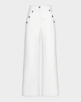 Max Mara High-Rise Cotton Twill Wide-Leg Sailor Pants