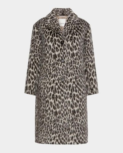 Max Mara Leopard-Print Wool Single-Breasted Long Coat