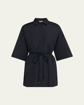 Max Mara Mancora Belted 3/4-Sleeve Cotton Button-Down Shirt