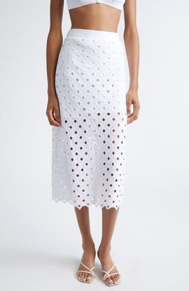 Max Mara Max Mara Beachwear Embroidered Jersey Eyelet Midi Skirt