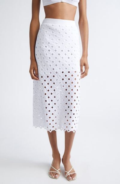 Max Mara Max Mara Beachwear Embroidered Jersey Eyelet Midi Skirt