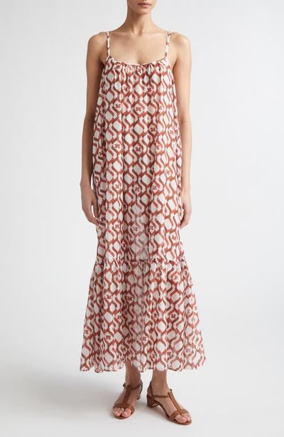Max Mara Max Mara Beachwear Logo Print Cotton & Silk Maxi Sundress