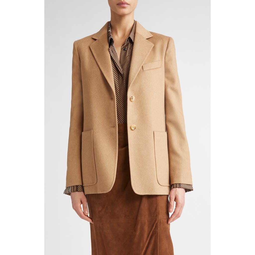 マロン BLAZER Long Lapel Outerwear Blazer in Camel Mohair | SMYTHE